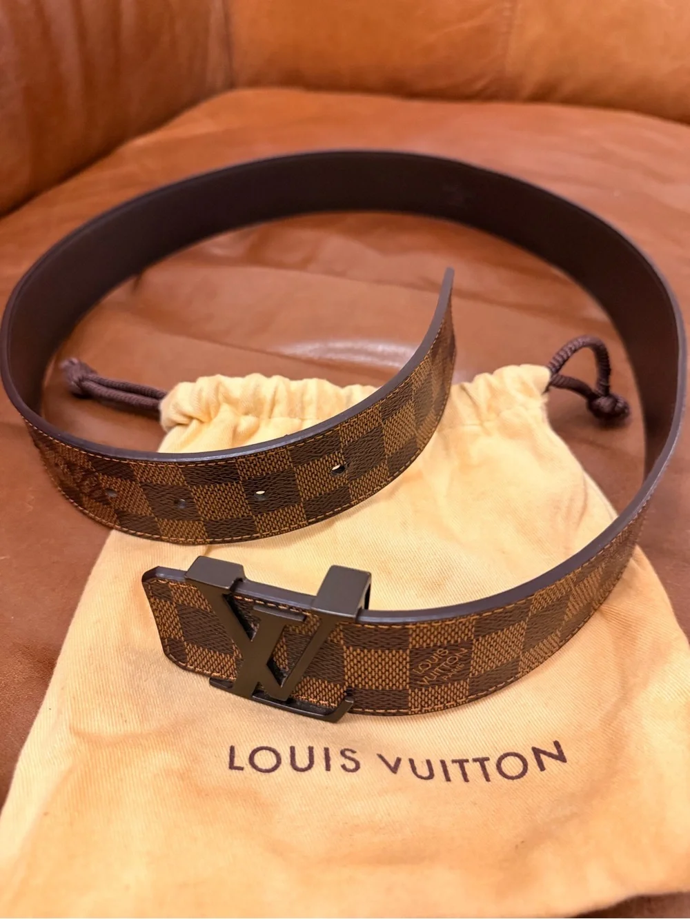 Louis Vuitton Brown Damier Ebene Canvas LV Logo Buckle Belt
